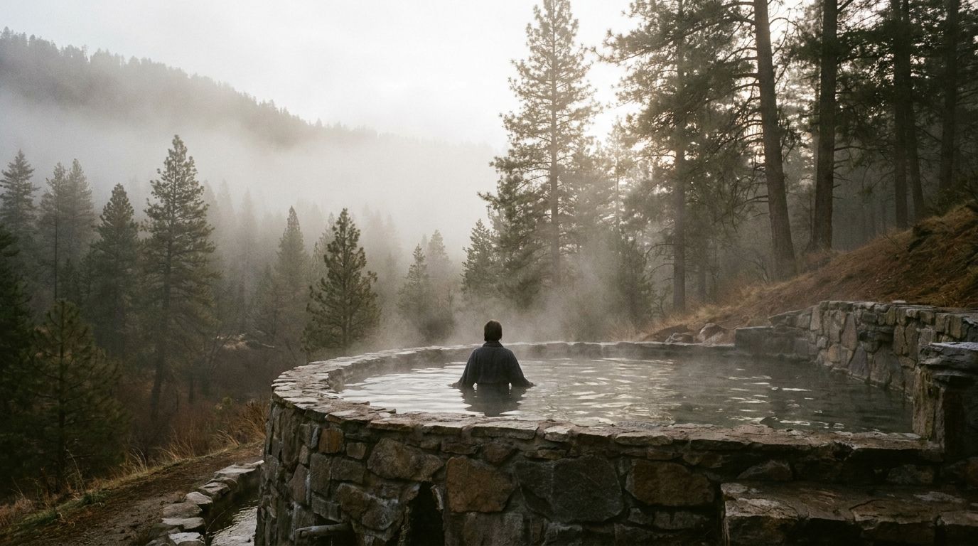 Hot water, cold air, pine all around